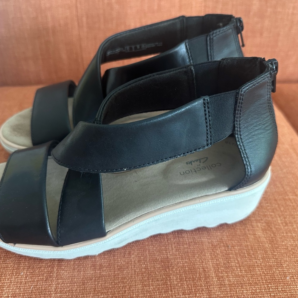 Clarks Black Wedge Shoes with Ergonomic Platform